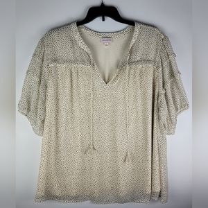 Molly & Isadora Womens Polkadot Chiffon Lined Tassle Tunic Top Plus Size 2X